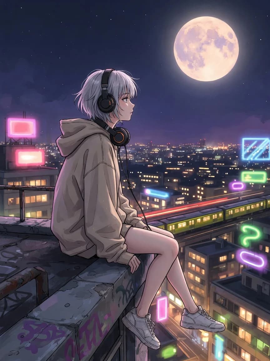 Anime: Dach bei Nacht