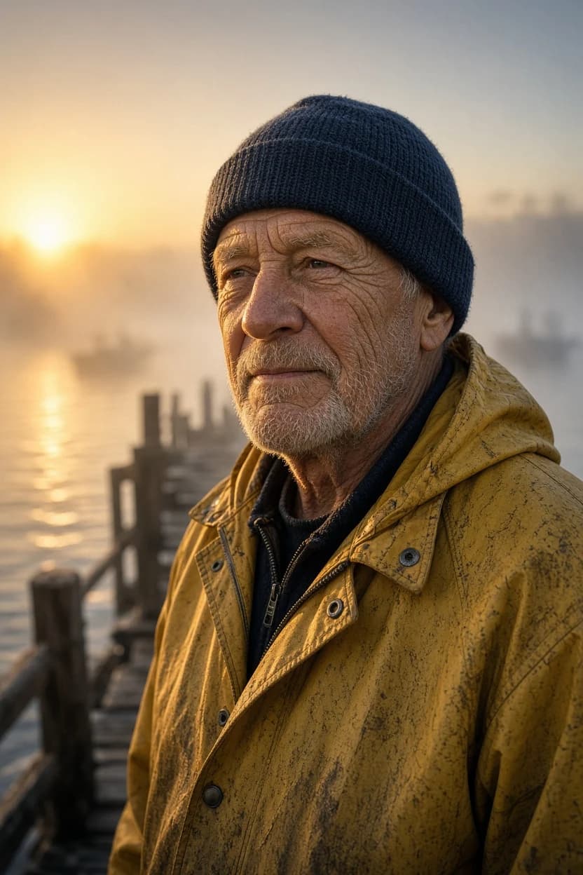 Fischerporträt im Morgengrauen